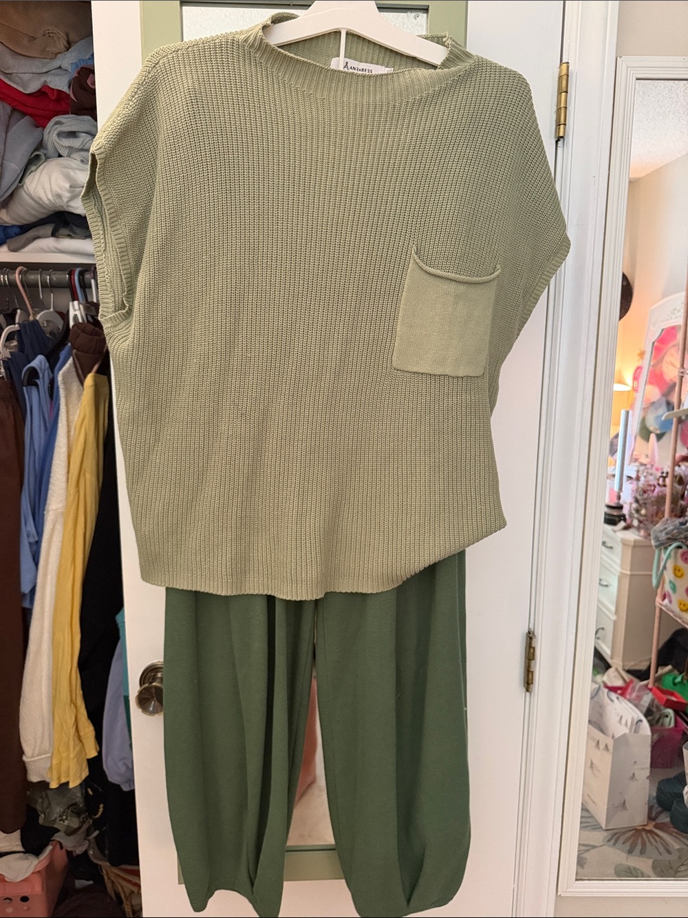 Amazon Olive Green Knit Top with Pocket